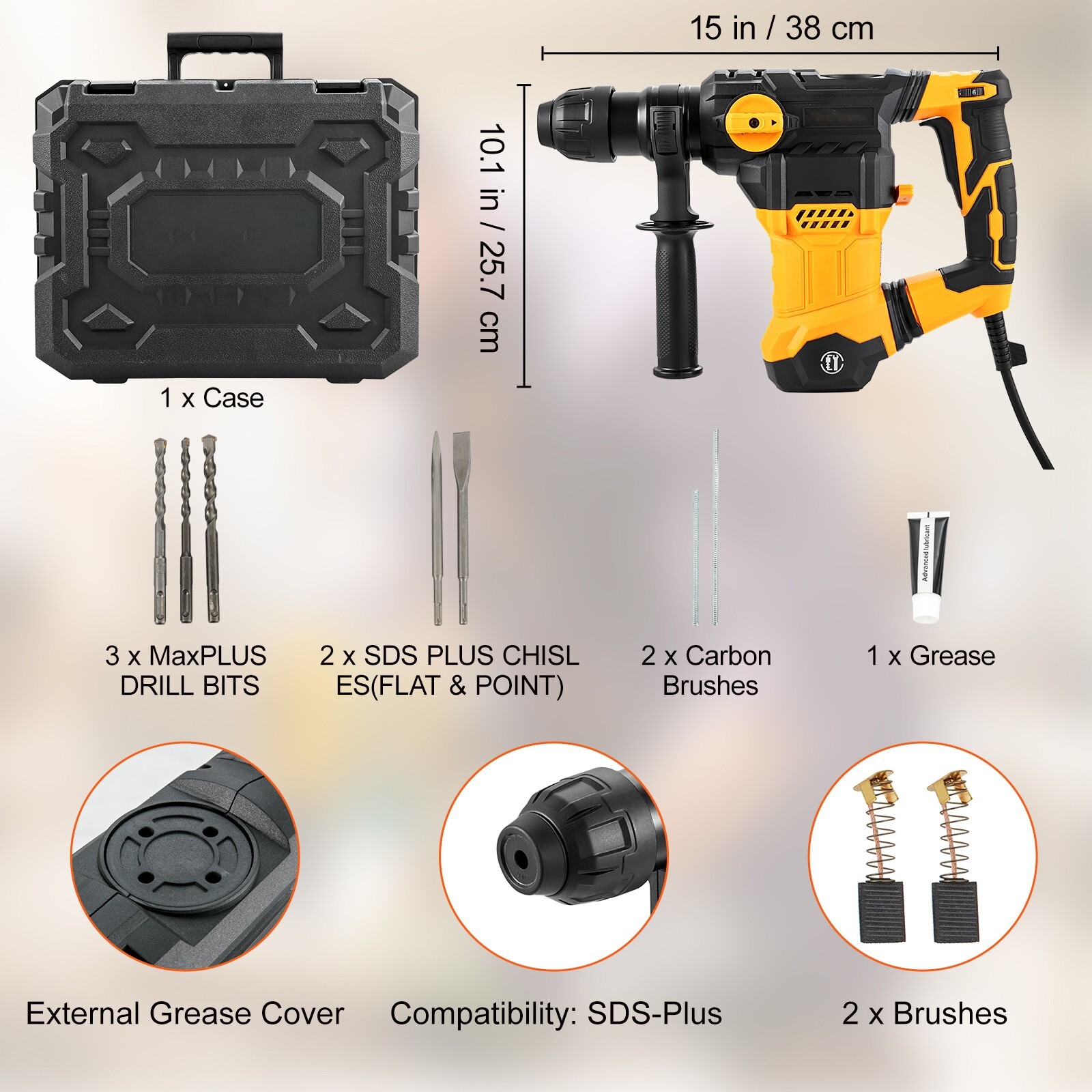 Rotary Hammer Drill Corded Drills 1-1/4" 4 Modes SDS-Plus Chipping Hammers