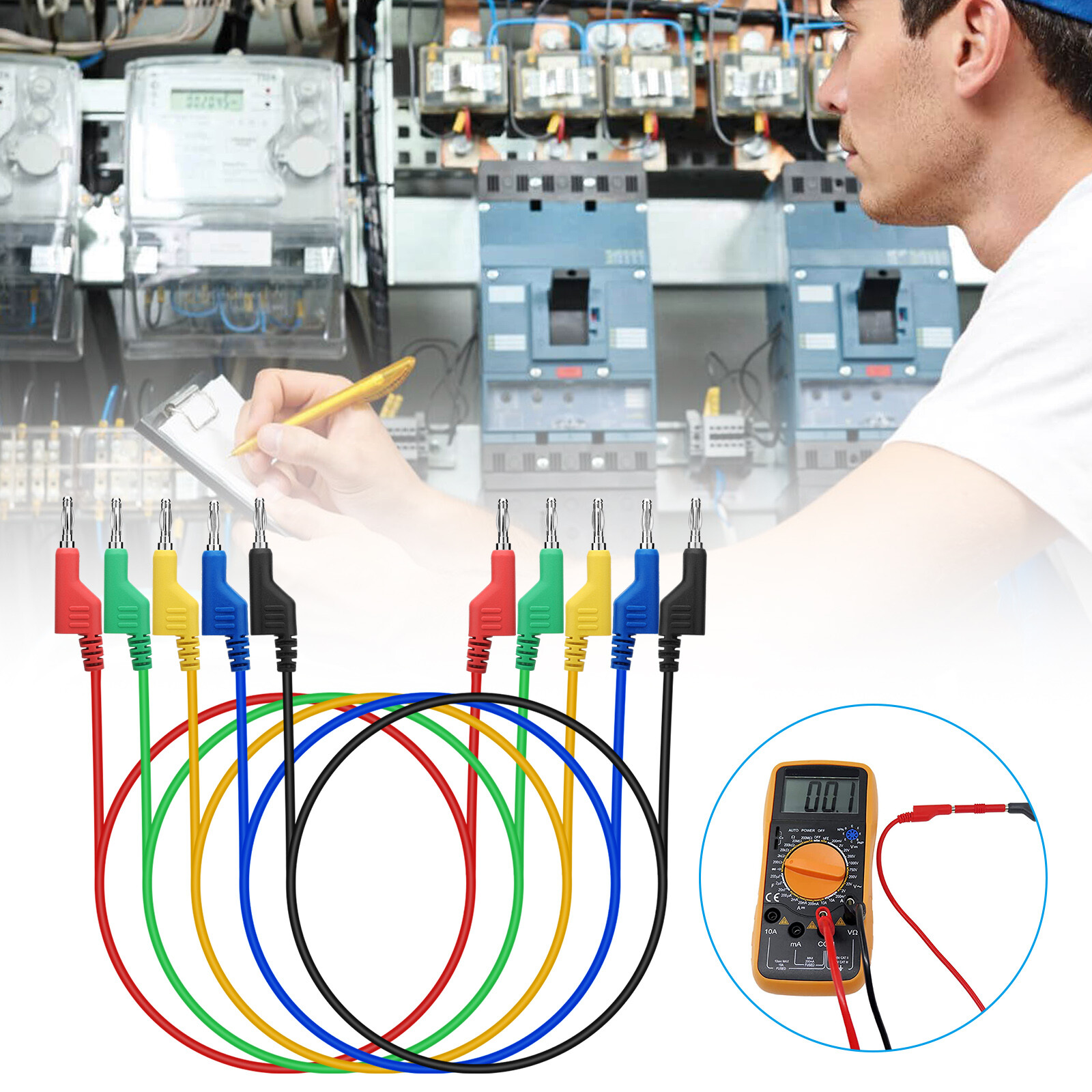 5Pcs Stackable Banana to Banana Plug Test Lead Soft Wire Cable for Multimeter