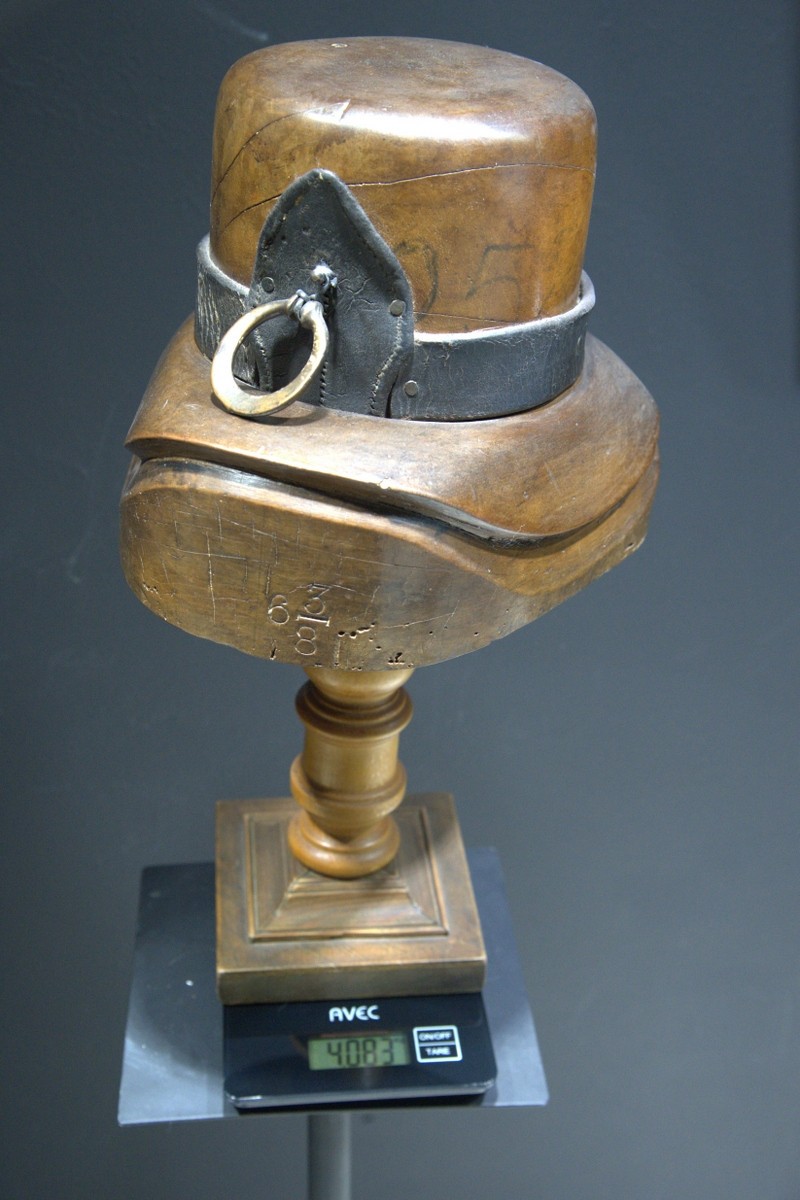 Rare Antique Wooden Hat Block Mold - Size 6 3/8 - Heavy Millinery Tool with Leat