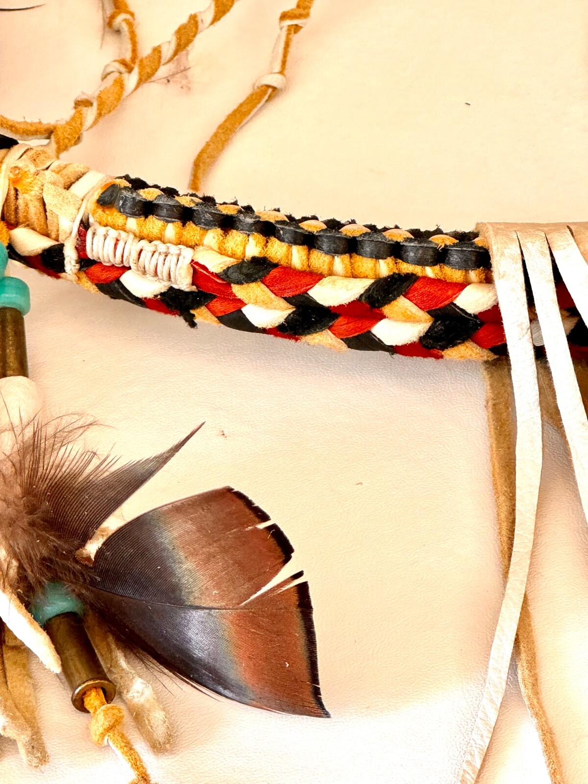 Medicine Wheel-Hopi Artist Lone Eagle Wall Art Braided Leather Wood Hoop Signed