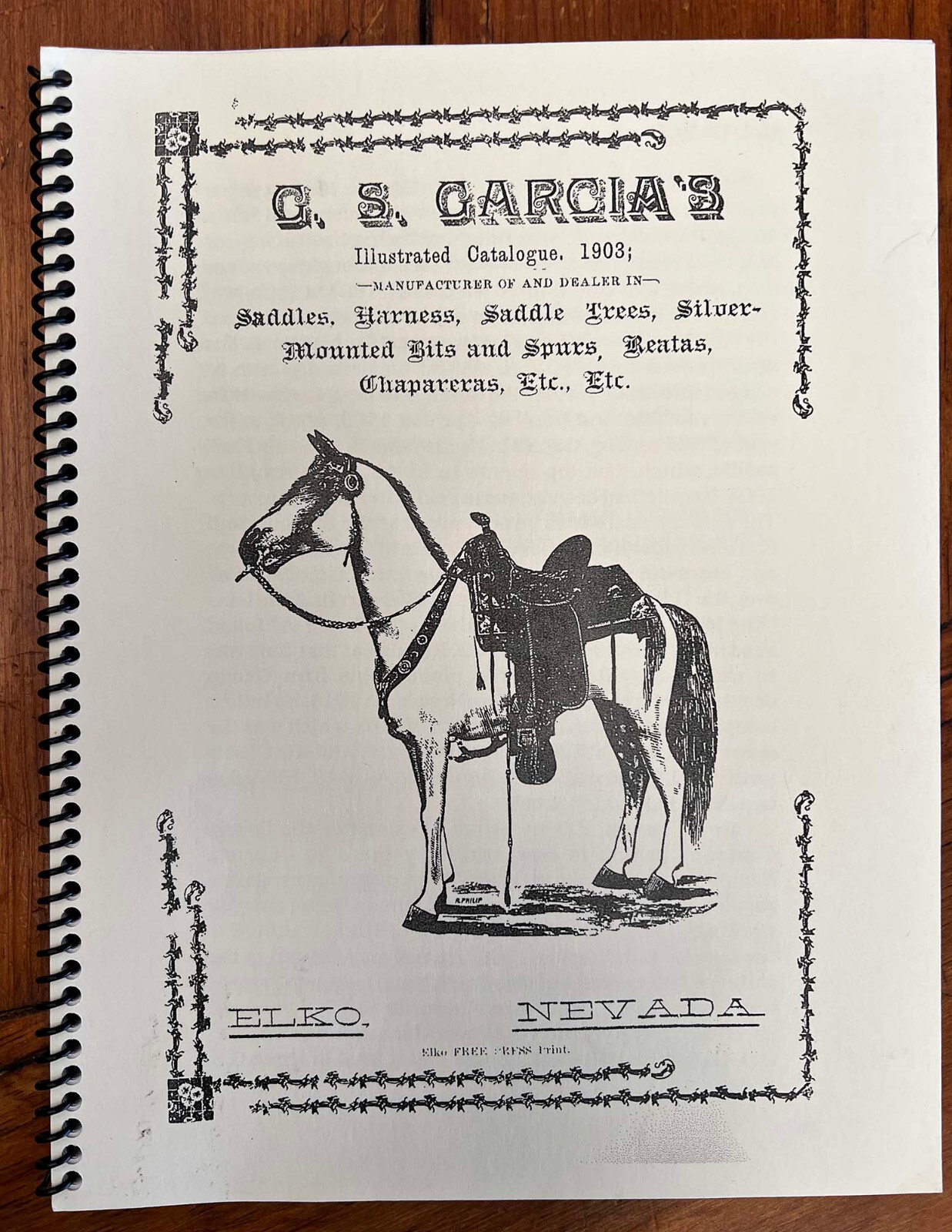 Excellent LARGE G.S. GARCIA COWBOY BIT & SPUR Catalog 1909 Reprint NEVADA