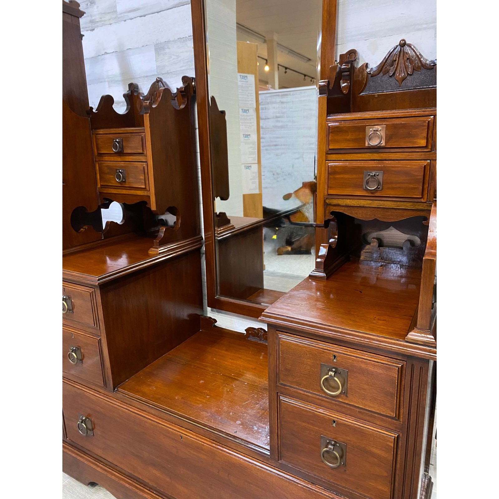 Antique Victorian Vanity Dresser Walnut Mirrors Late 1800s
