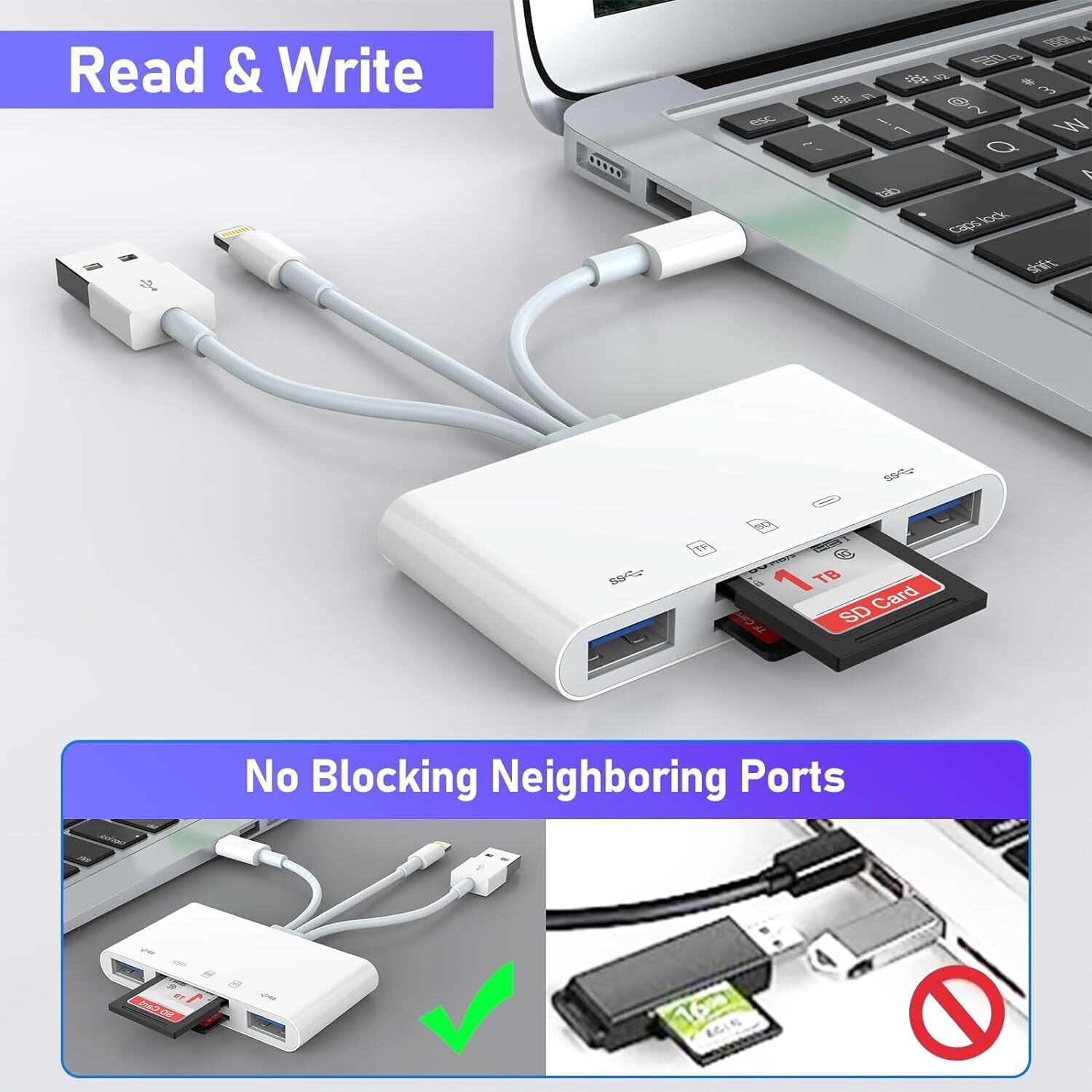 5 in 1 Memory Card Reader USB 3.0 OTG Adapter SD Card Reader For iPhone/iPad LOT