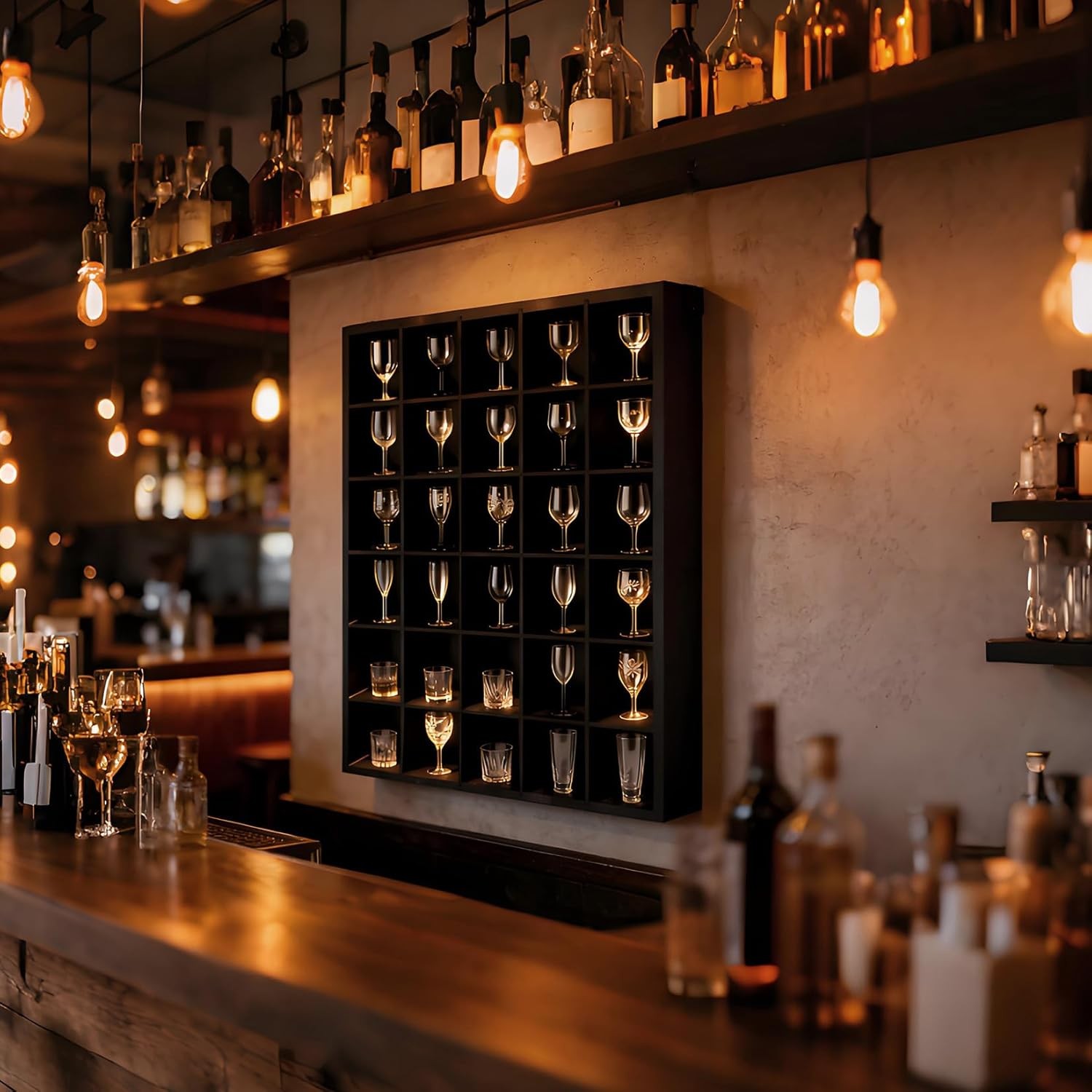 2-Pack Wall Mount Display Case, 30-Slot Shadow Box for Shot Glasses & Bar Decor