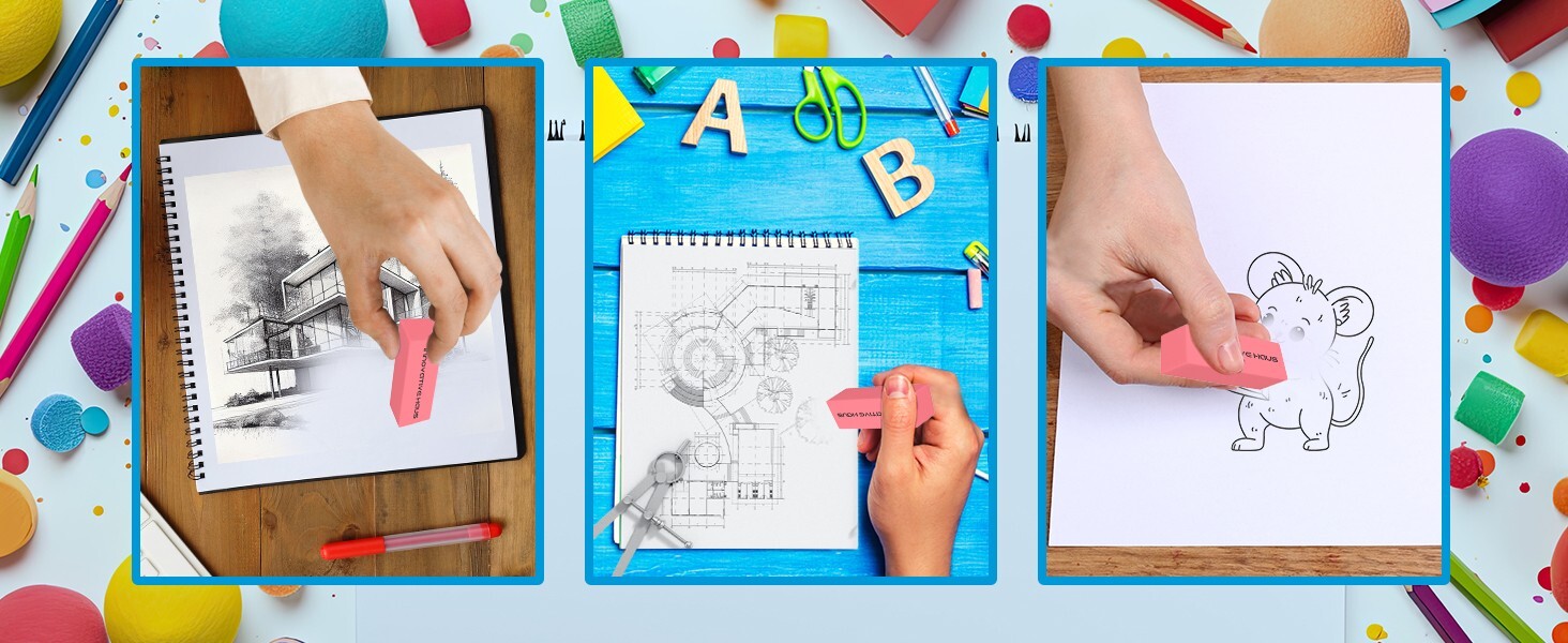 Pink Erasers Bulk - Latex Free - Smudge Resistant - Large Pink Eraser - Big Size