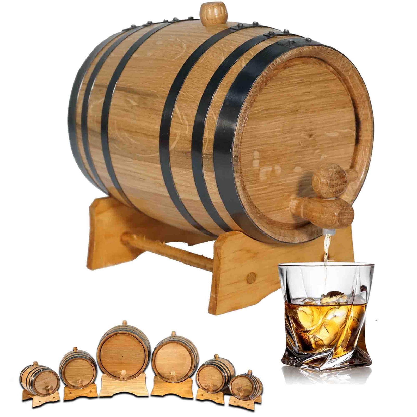 2 Liter Oak Aging Barrel with Wood Stand Bung & Spigot - Mini Whiskey Barrels f