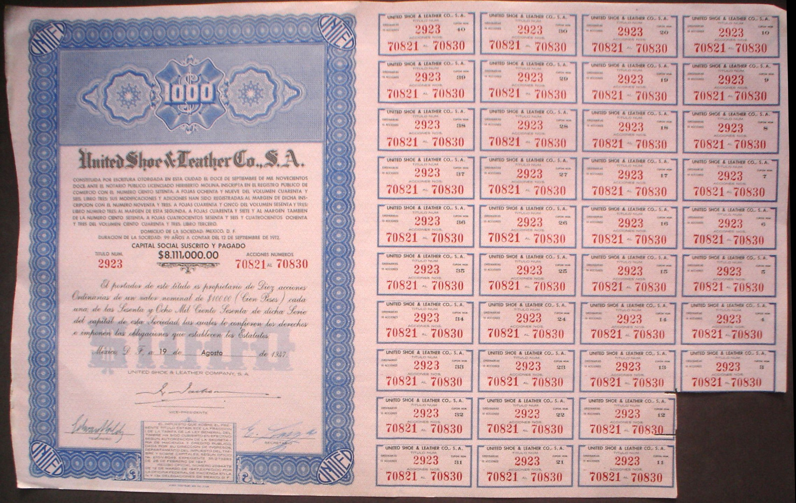 Mexico 20 x Mexican Stocks & Bonds uncancelled + coupons