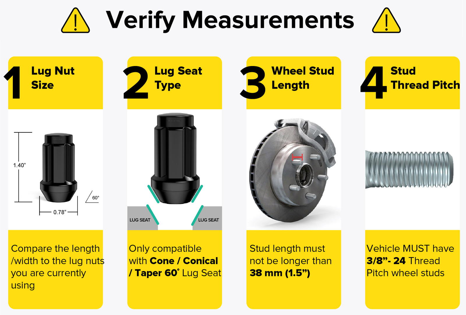 (16) Black ATV Locking Spline Lug Nuts | 3/8" x 24 | Black | for Polaris & More