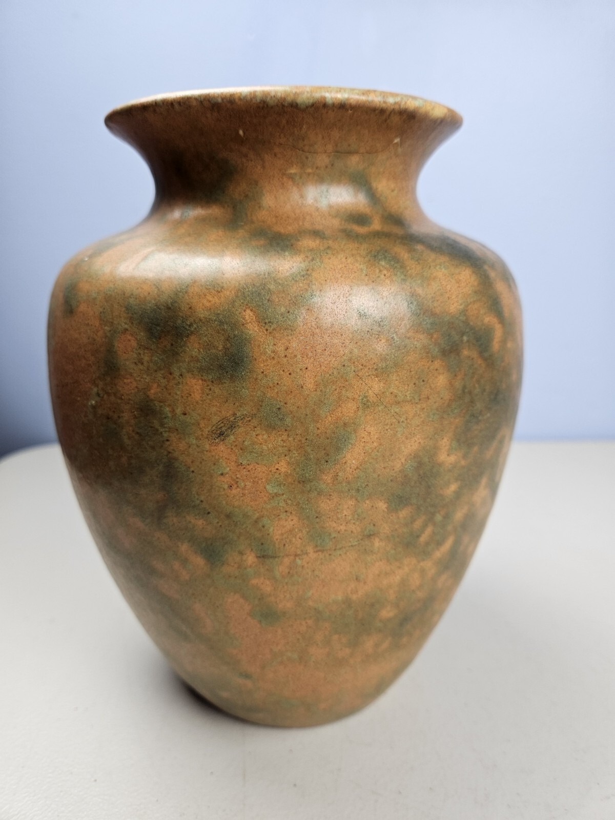 Vintage Burley Winter Art Pottery Wide Mouth Mottled Ceramic Vase 8.5" CRACKED