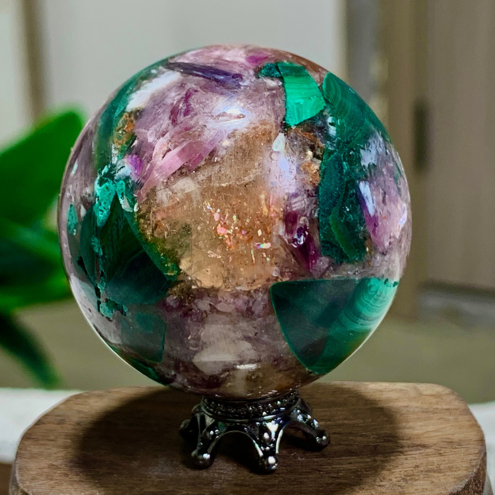 92G Newly discovered rare malachite purple mica symbiotic sphere restoration