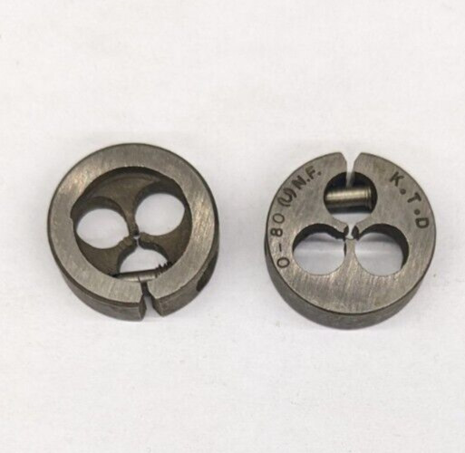 2 Kromhard 0-80 UNF Round Dies 13/16" OD Screw Adjustable Die Carbon Steel USA