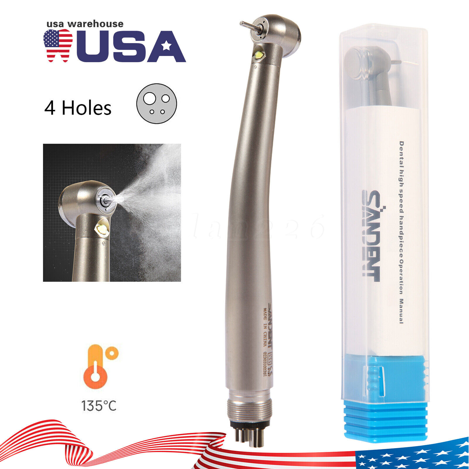 SANDENT Dental LED E-generator / No-LED High Speed Turbine Handpiece 2/4Hole USA