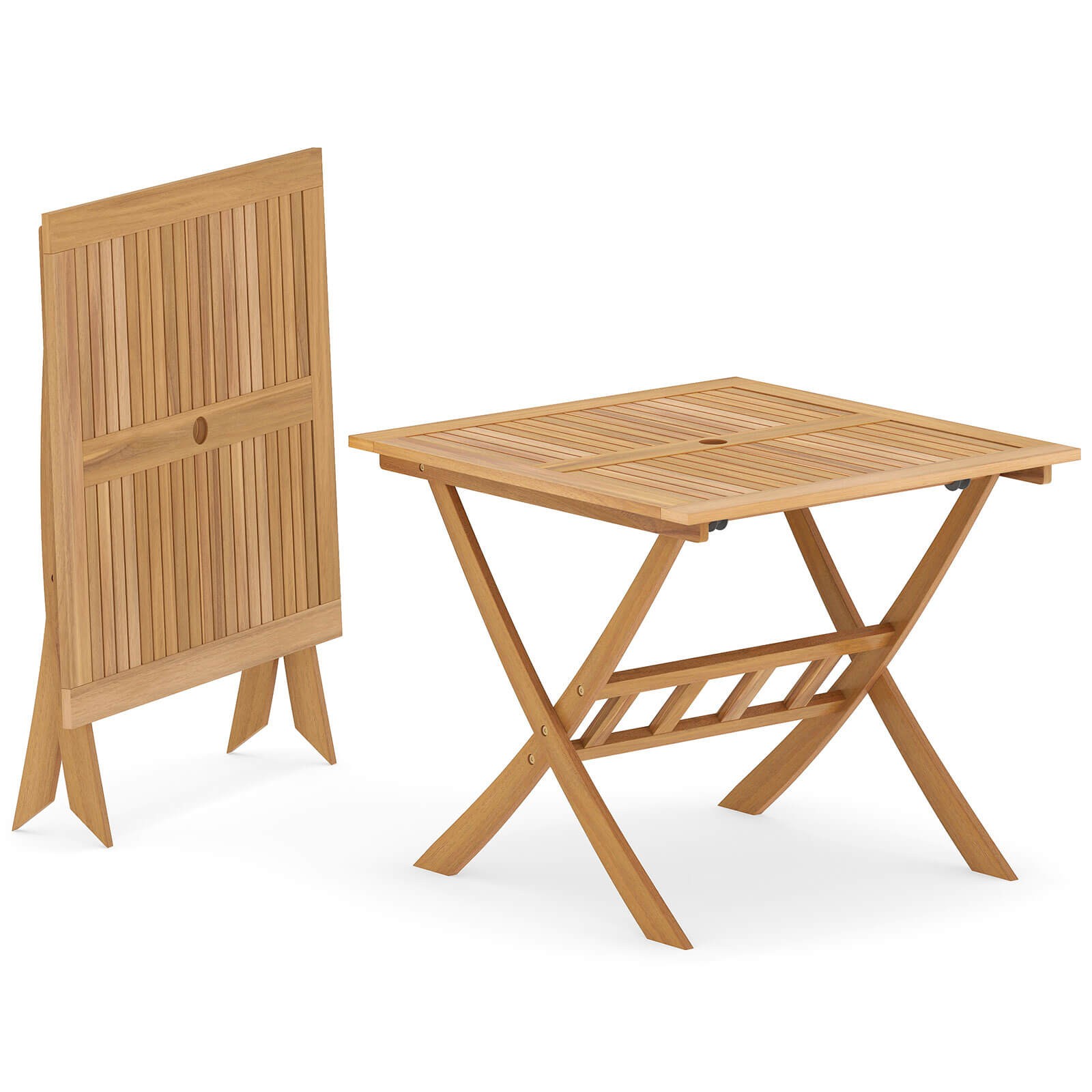 Acacia Wood Folding Table 36” Patio Dining Table with Slatted Tabletop