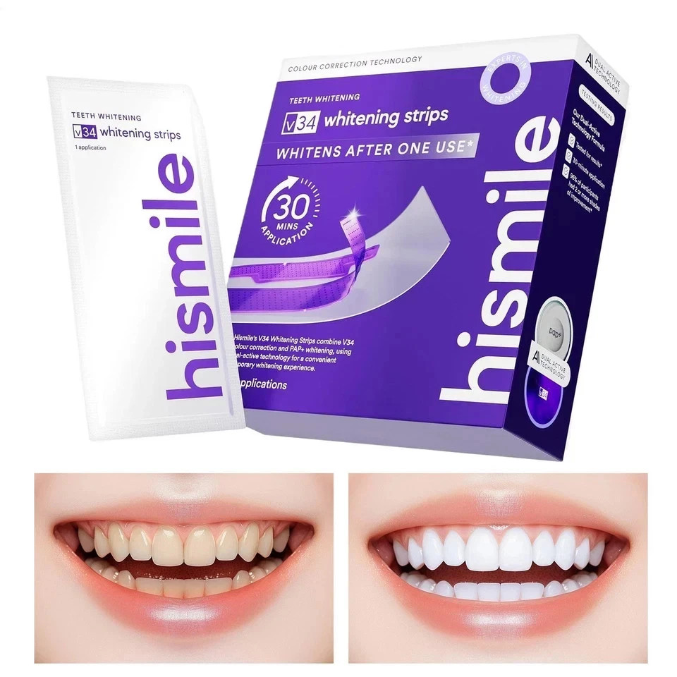 V34 Purple Teeth Whitening Strips – Stain Removal with Whitening & Color Correct