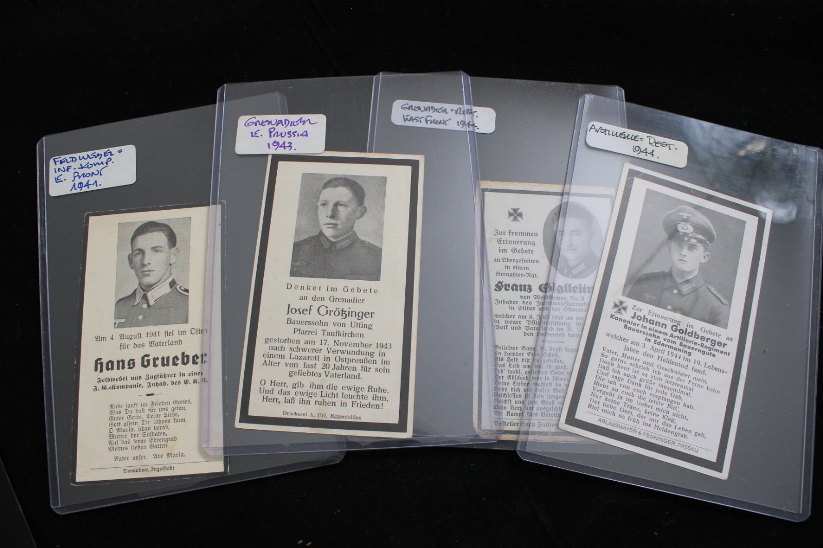 WWII German KIA Soldier Death Cards -Set of 4 Memorial Prints Original