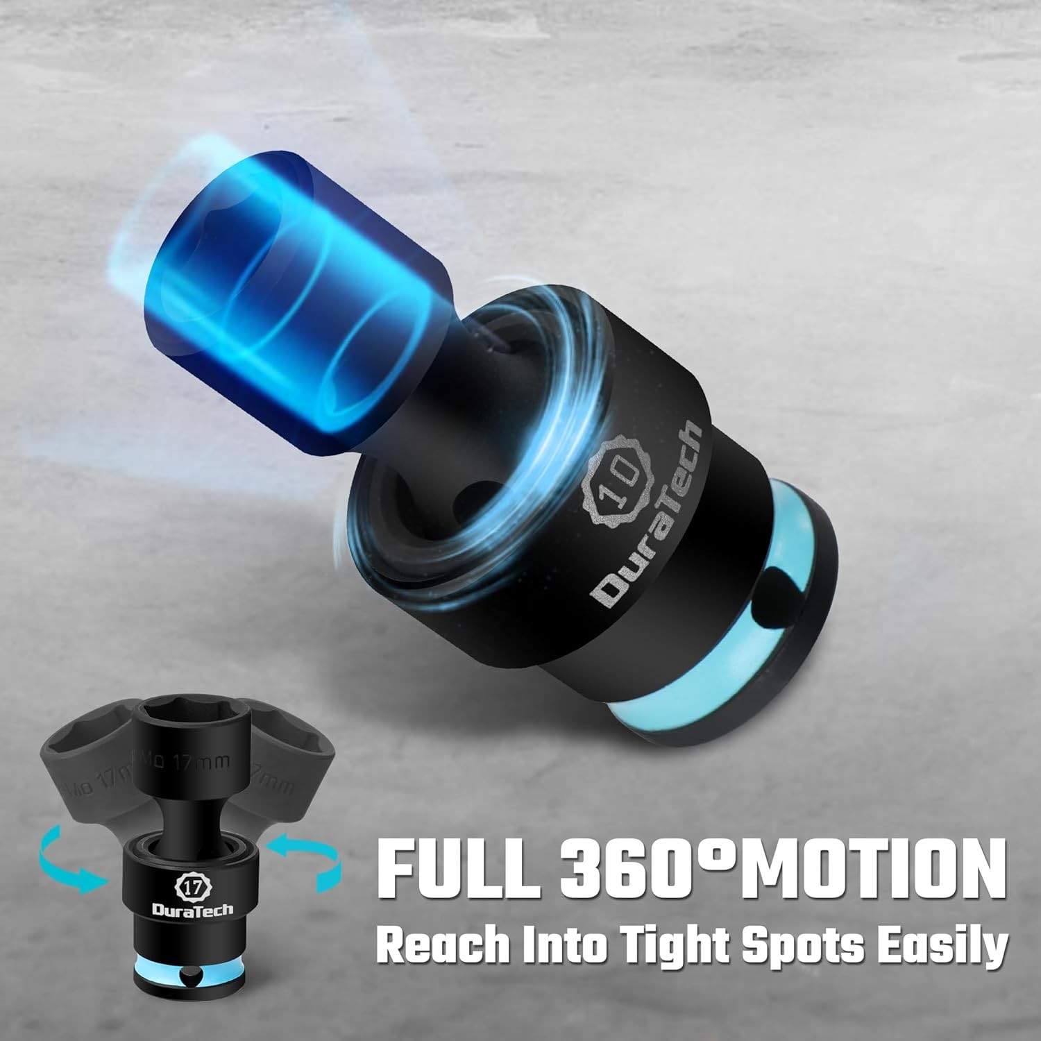 DURATECH 16PC 3/8" Drive Shallow Impact Swivel Socket Set Wobble Metric 8mm-24mm