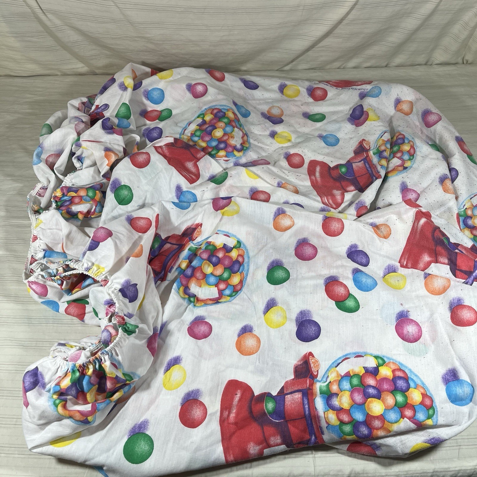 HTF Vintage Lisa Frank Rainbow Gumball Machine Fitted FULL Sheets Fabric