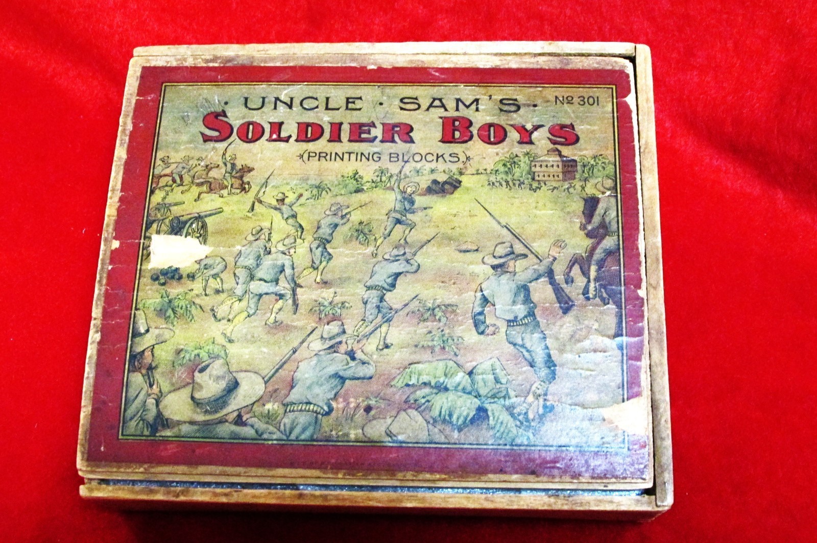 c1898 Ex-Rare Military Museum Uncle Sam's Soldier Boys Pr. Blocks, San Juan Hill