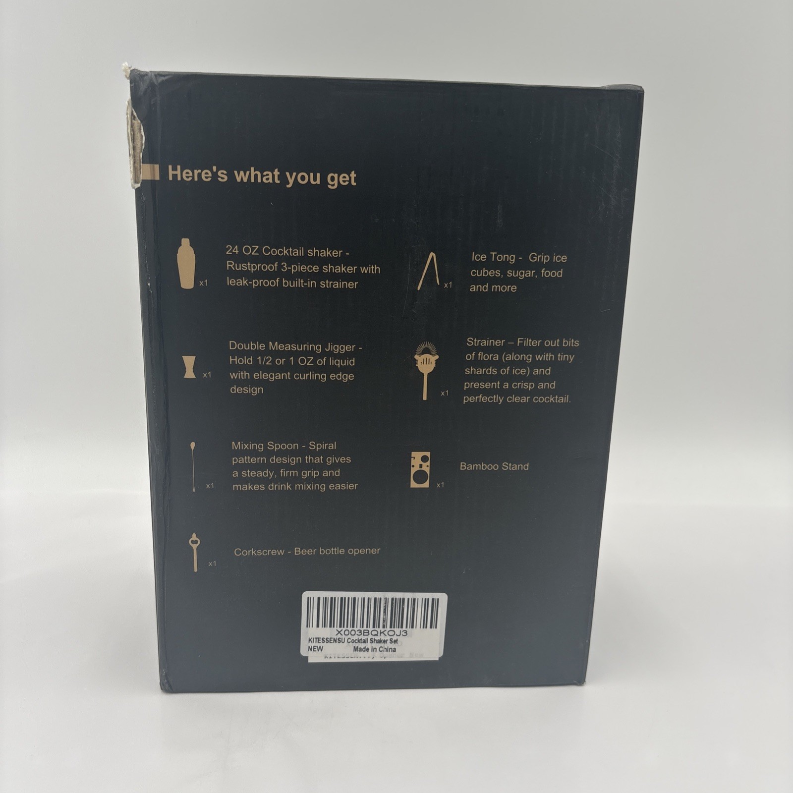 KITESSENSU Cocktail Shaker Set Bartender Kit with Stand - 6 Pieces - Silver NEW