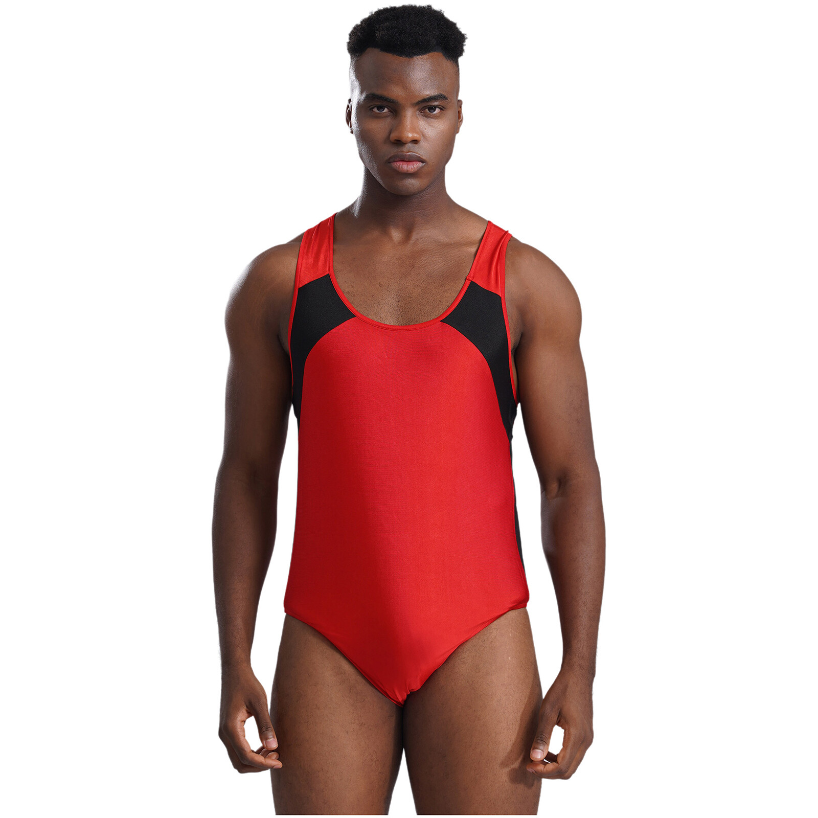 Men's Sleeveless U Neck Leotard Bodysuit Wrestling Singlet Swimming Jockstrap