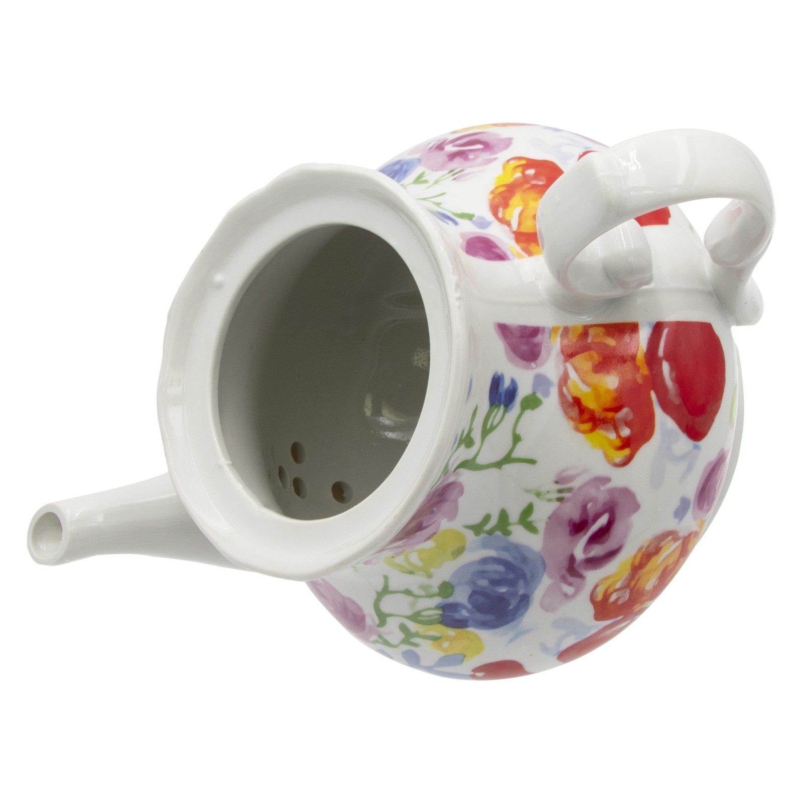 Floral Watercolor White Ceramic 32oz Teapot