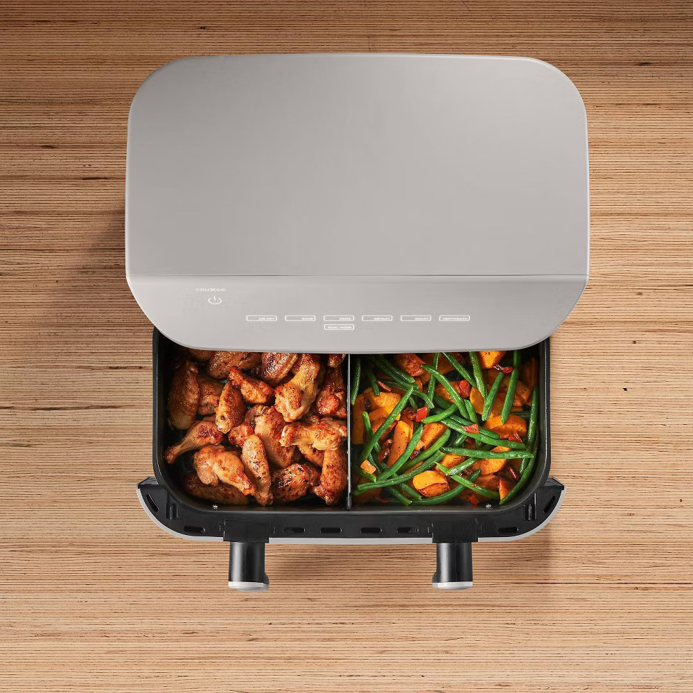 CRUXGG 10QT Air Fryer Dual Baskets Digital Nonstick Gray Basket Tri-Zone