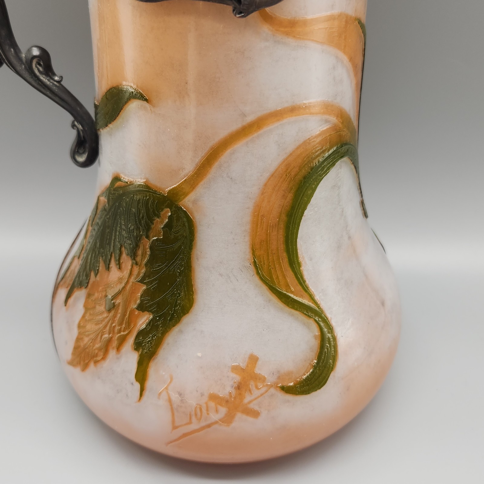 Antique Claret Jug Daum Nancy Victor Saglier Thistle Cameo Glass Art Nouveau 11"