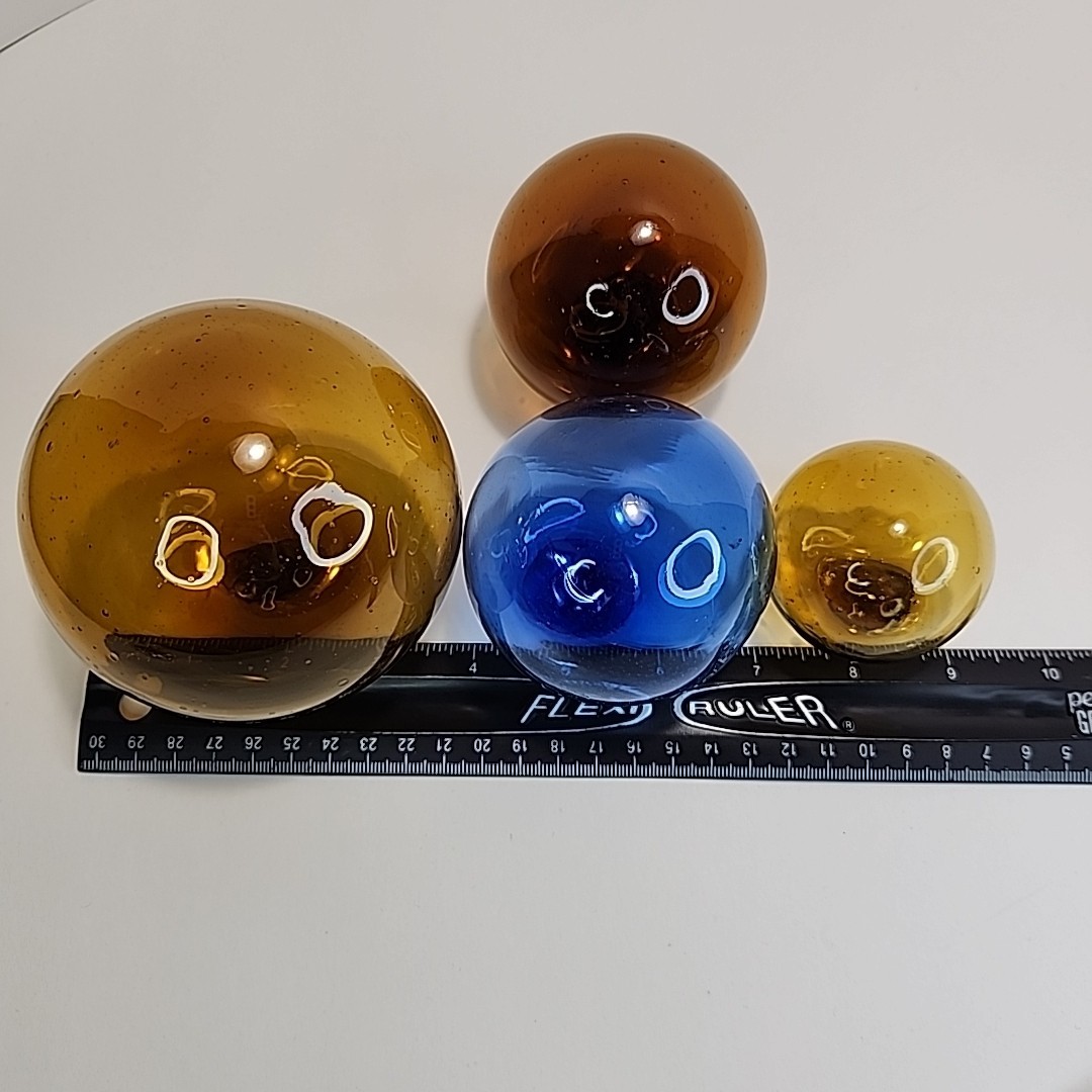 Vintage Japanese Fish Net Floats Hand Blown Glass Lot of 4