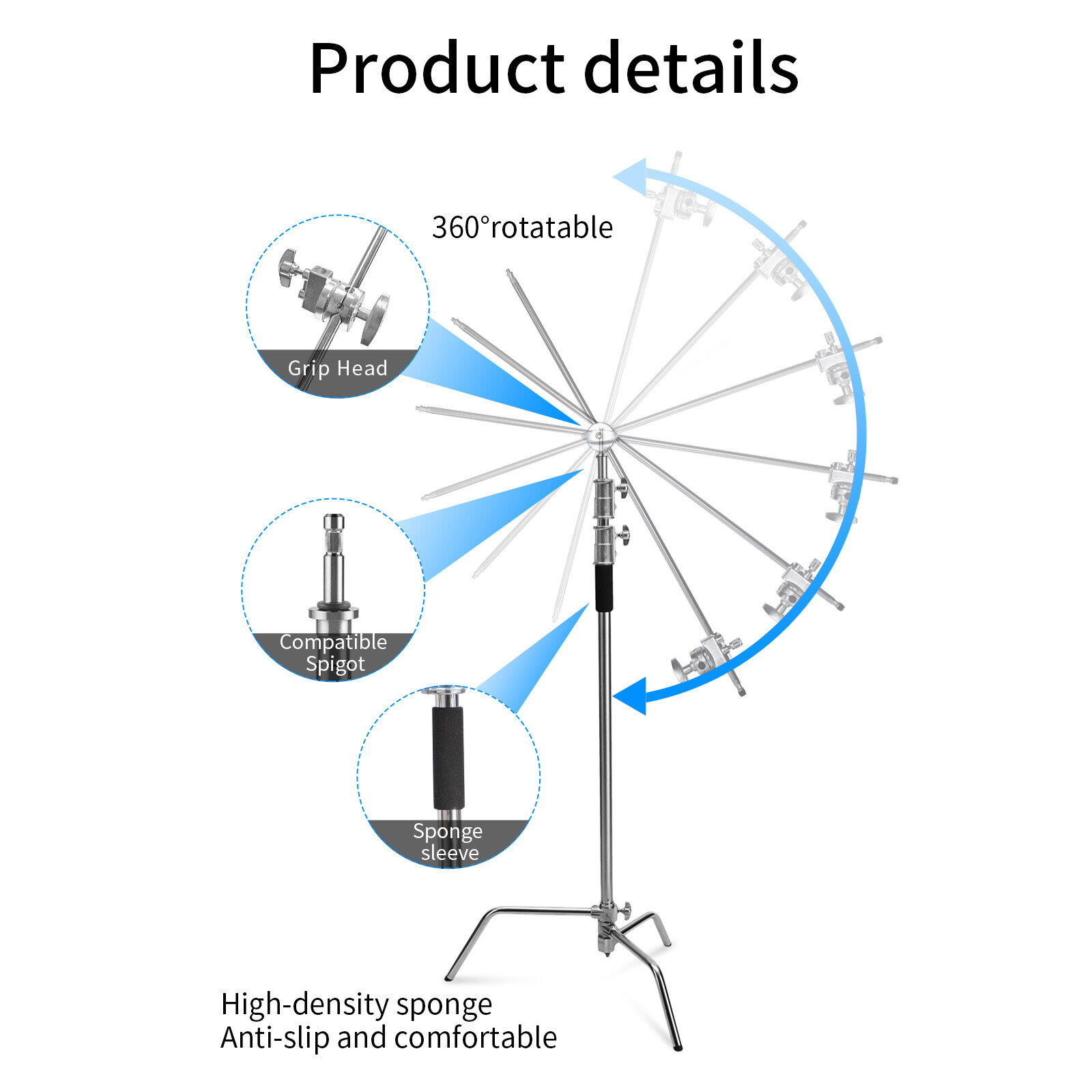 11ft Heavy Duty C Stand Light Tripod Gobo Booms Arm Grip Head Studio With Wheels