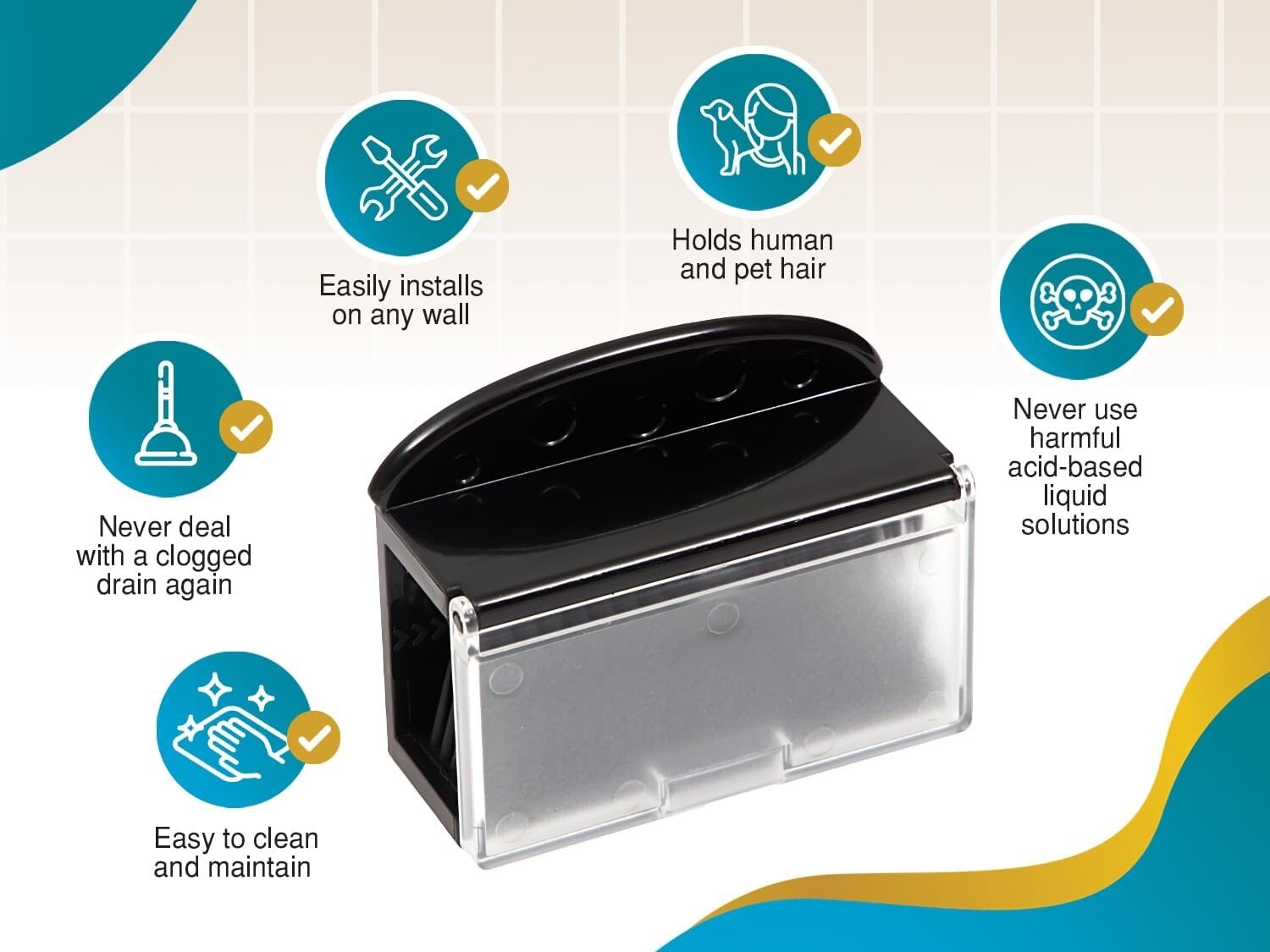 HairShroom - Reusable Shower & Bathtub Wall Hair Catcher Hair Grabber