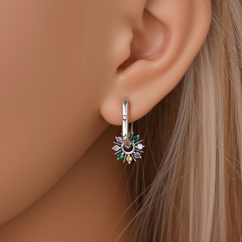 PANDACH 925 Sterling Silver Minimalist Sun Hoop Earrings For Women Jewelry Gifts