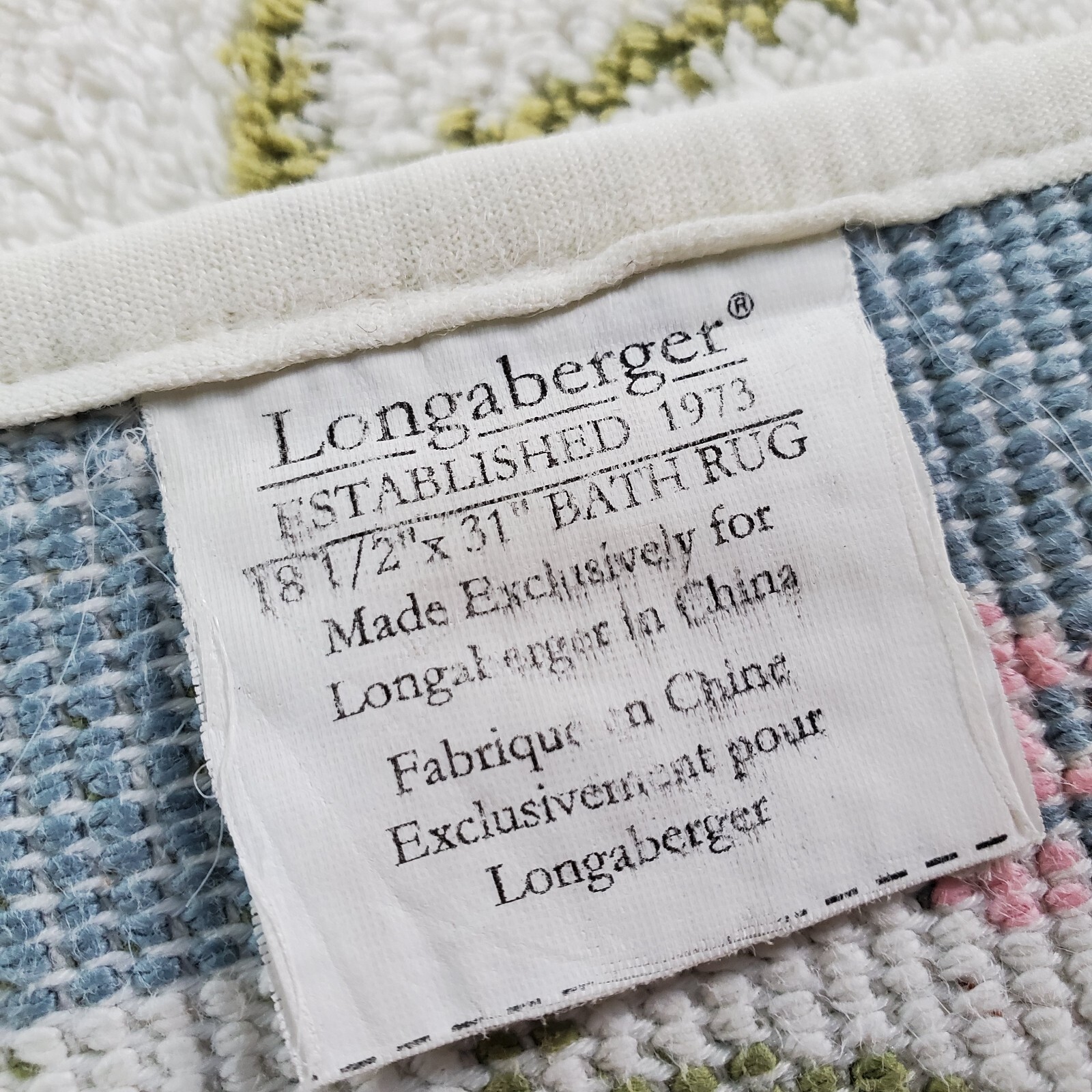 Longaberger Bath Mat Rug Pastel Trellis Pattern Blue Pink Cream White 18.5"x31"