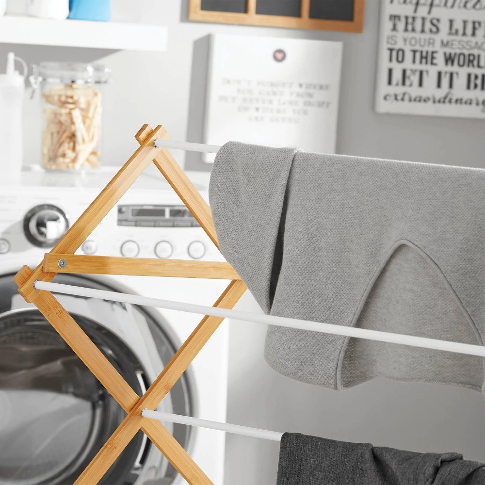 Space-Saving Collapsible Bamboo Laundry Clothes Drying Rack