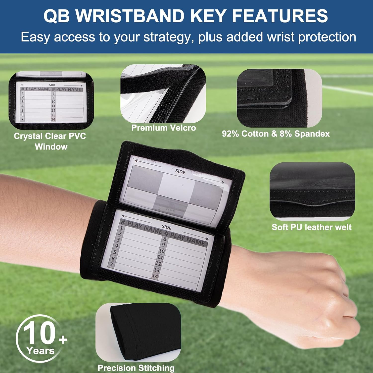 Football Wristbands with 5 Playbook Cards, Clear PVC Windows Wristbands Sports f