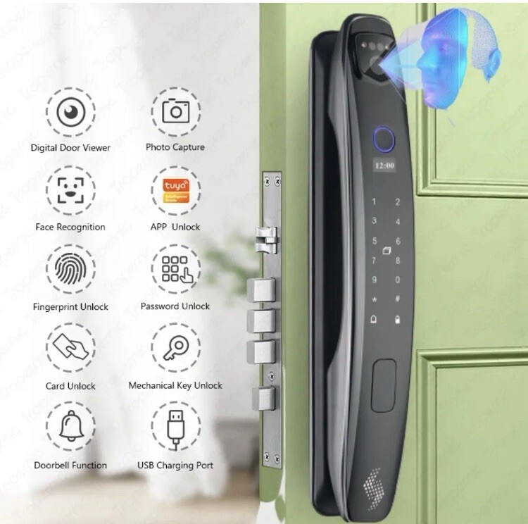 3D Face Smart Door Lock Security Camera with Fingerprint Password Keypad New