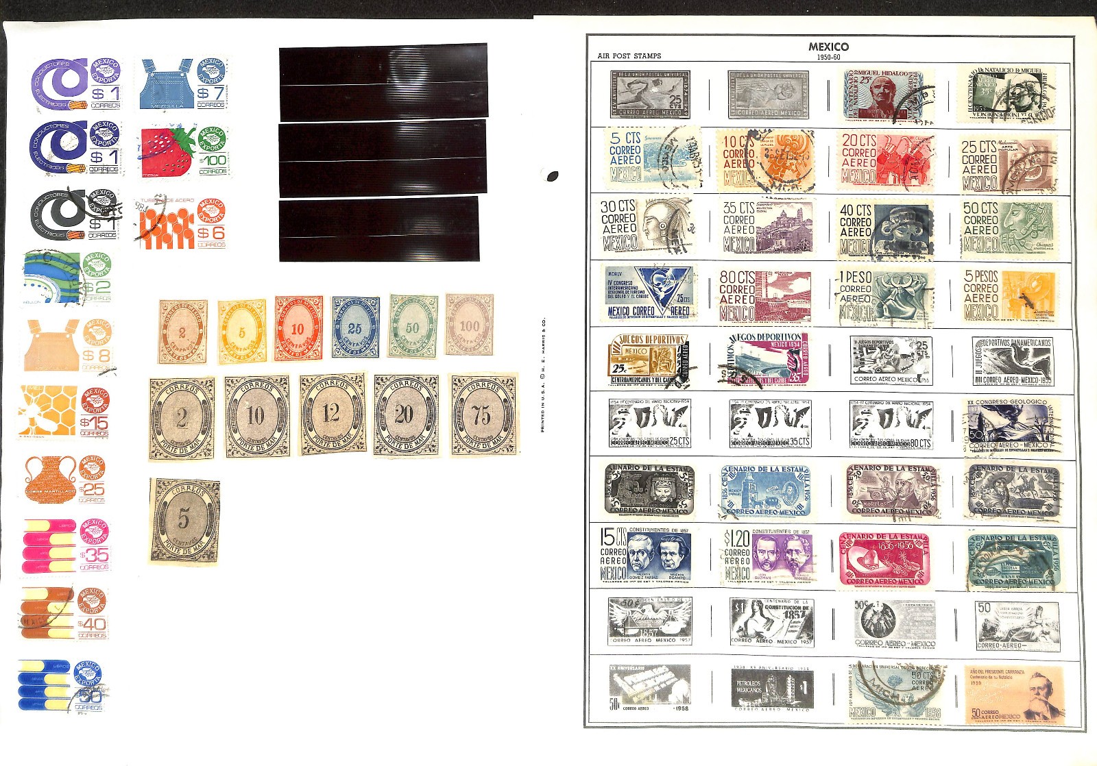 Mexico Stamp Collection on 40 Harris Pages, 1884-1990 (BH)