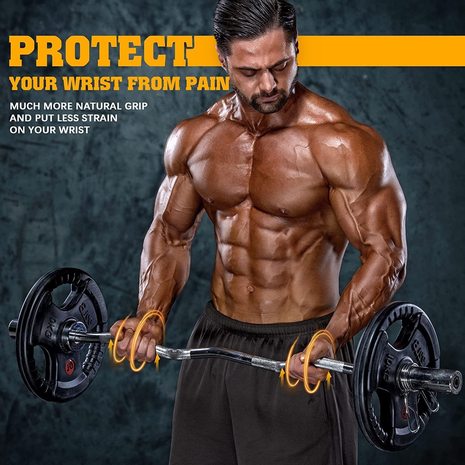 Olympic EZ Curl Bar 47" for Weight Lifting with 2 Spring Collars, Barbell