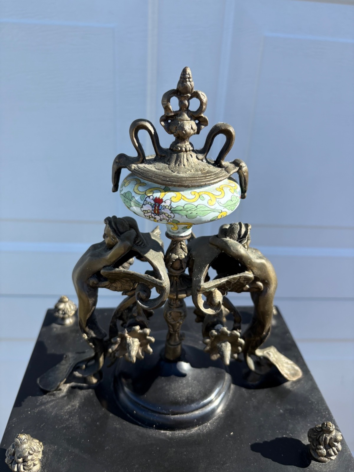 French Clock Bronze Cherubs Lion 1880's **Read**