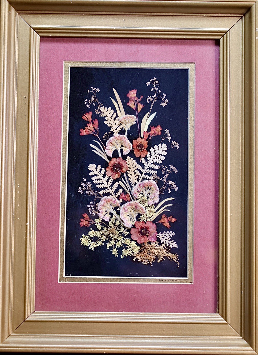 Vintage Pressed Flower Art Lot of 4 Framed Botanical Originals Doris Andrews