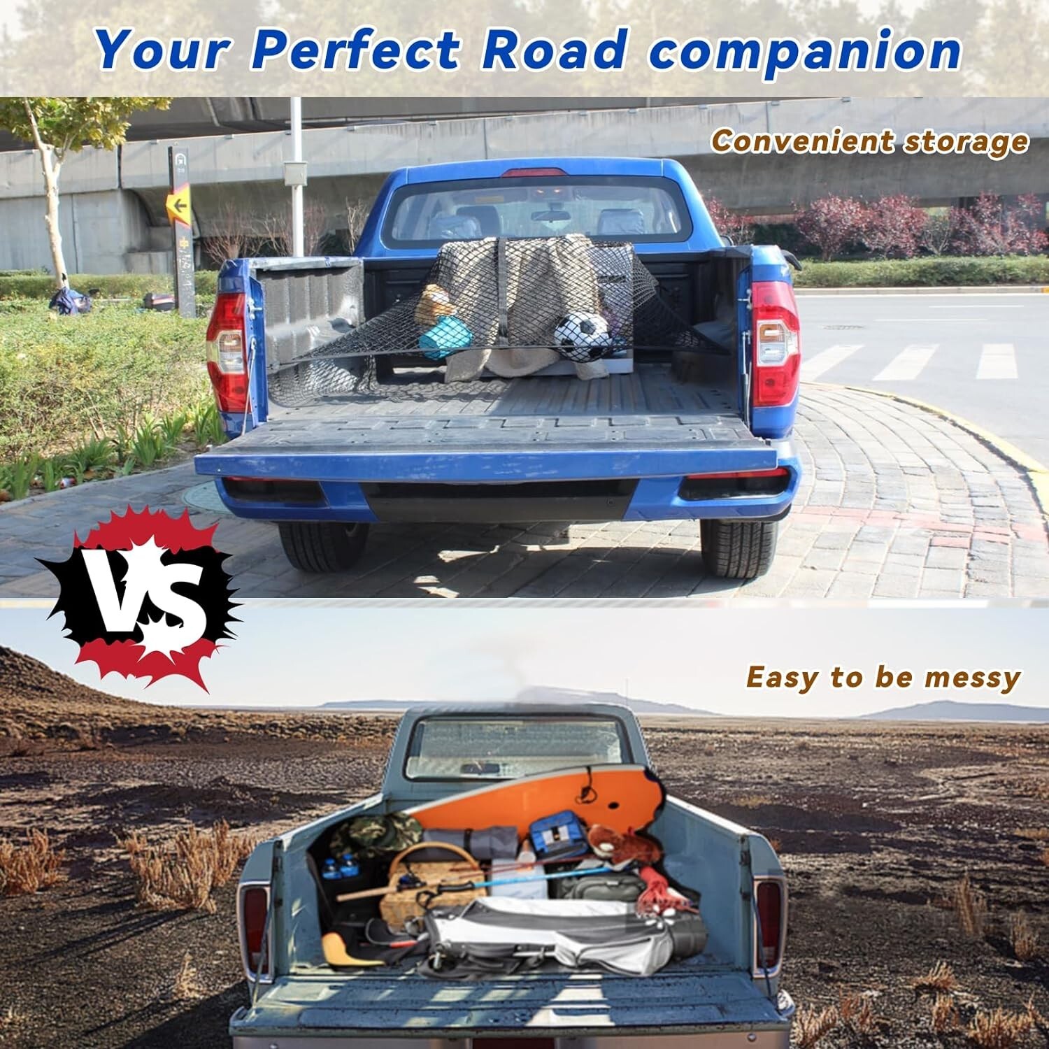 Cargo Net For Pickup Truck Bed Heavy Duty Net Mesh Organizer, 4'x4' to 7'x7'