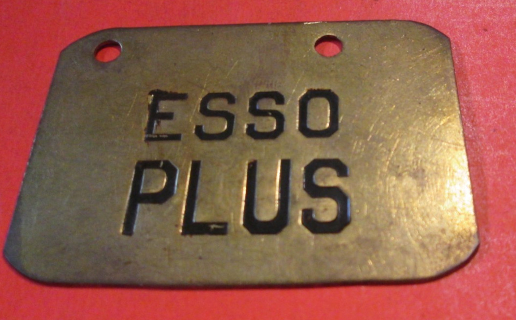 VINTAGE ADVERTISING ESSO PLUS Gas & Oil Brass Tag 2 X 3 INCHES Antique Original