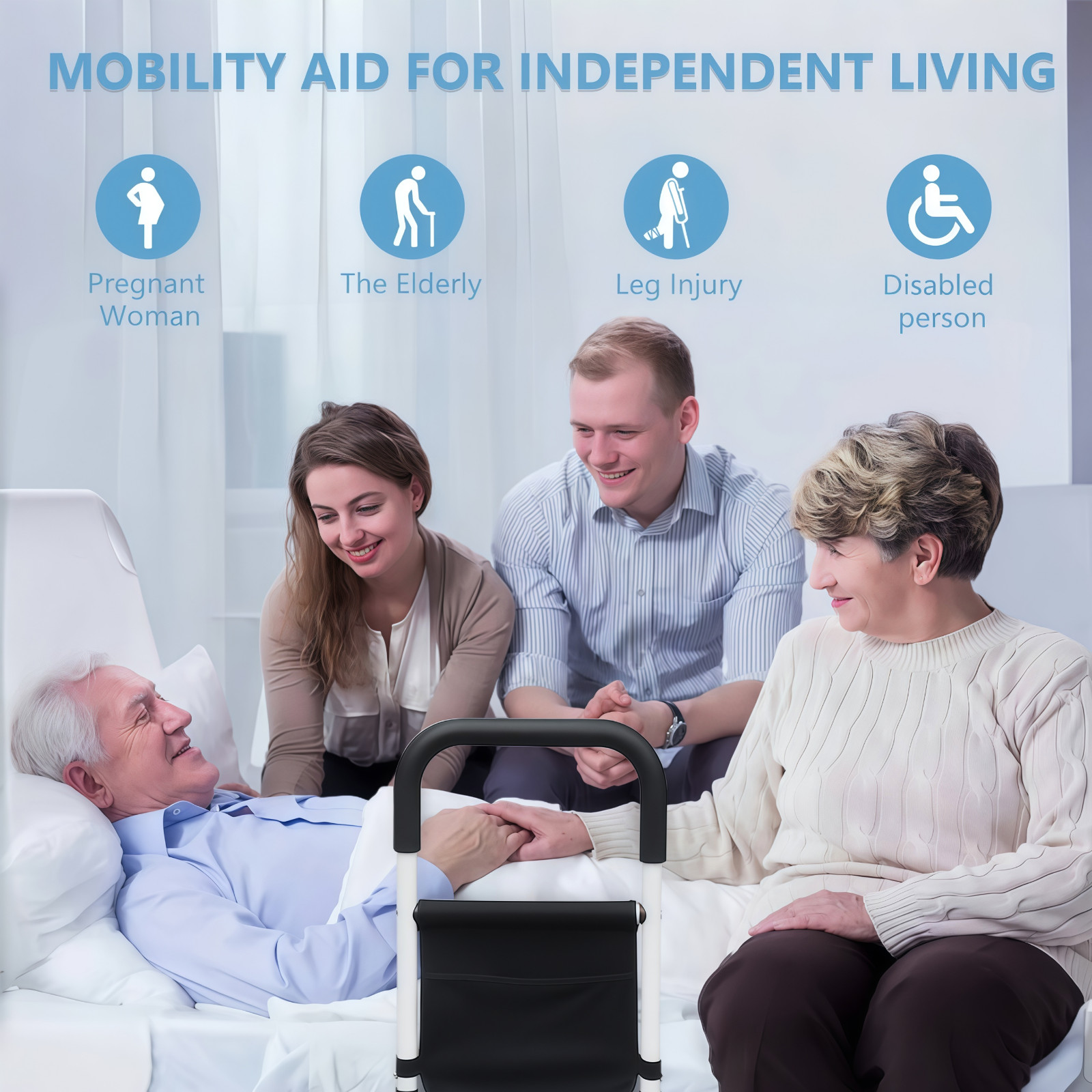 Bed Rails for Elderly Adults with Floor Support, Bed Side Assist Rail for Senior