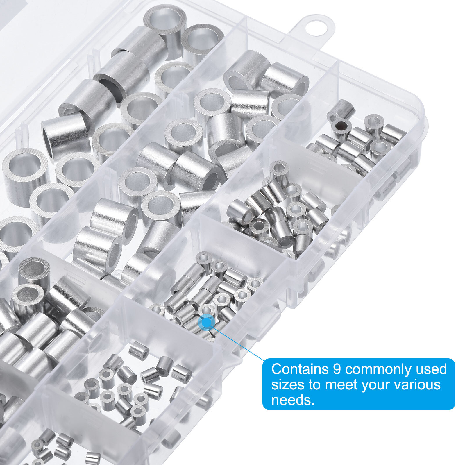 220pcs Aluminum Crimping Wire Rope Stop Sleeve 9 Size 3/64"-5/16" Round Ferrule