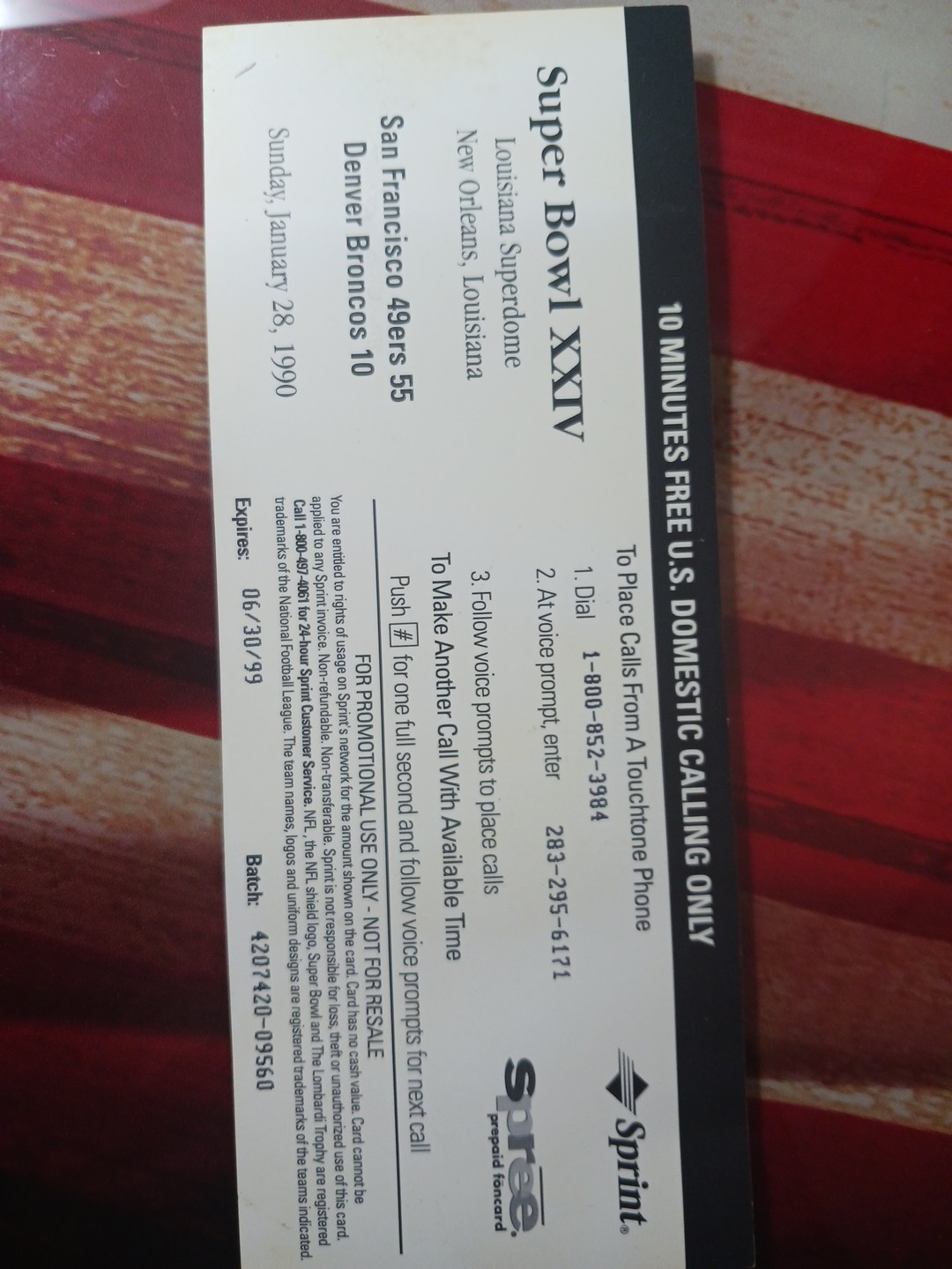 SAN FRANCISCO vs DENVER 1990 Football Super Bowl XXIV~ Replica Ticket By Sprint