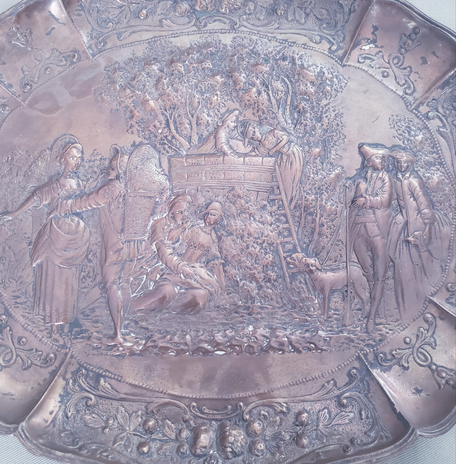 Large Antique Embossed Copper Wall Art