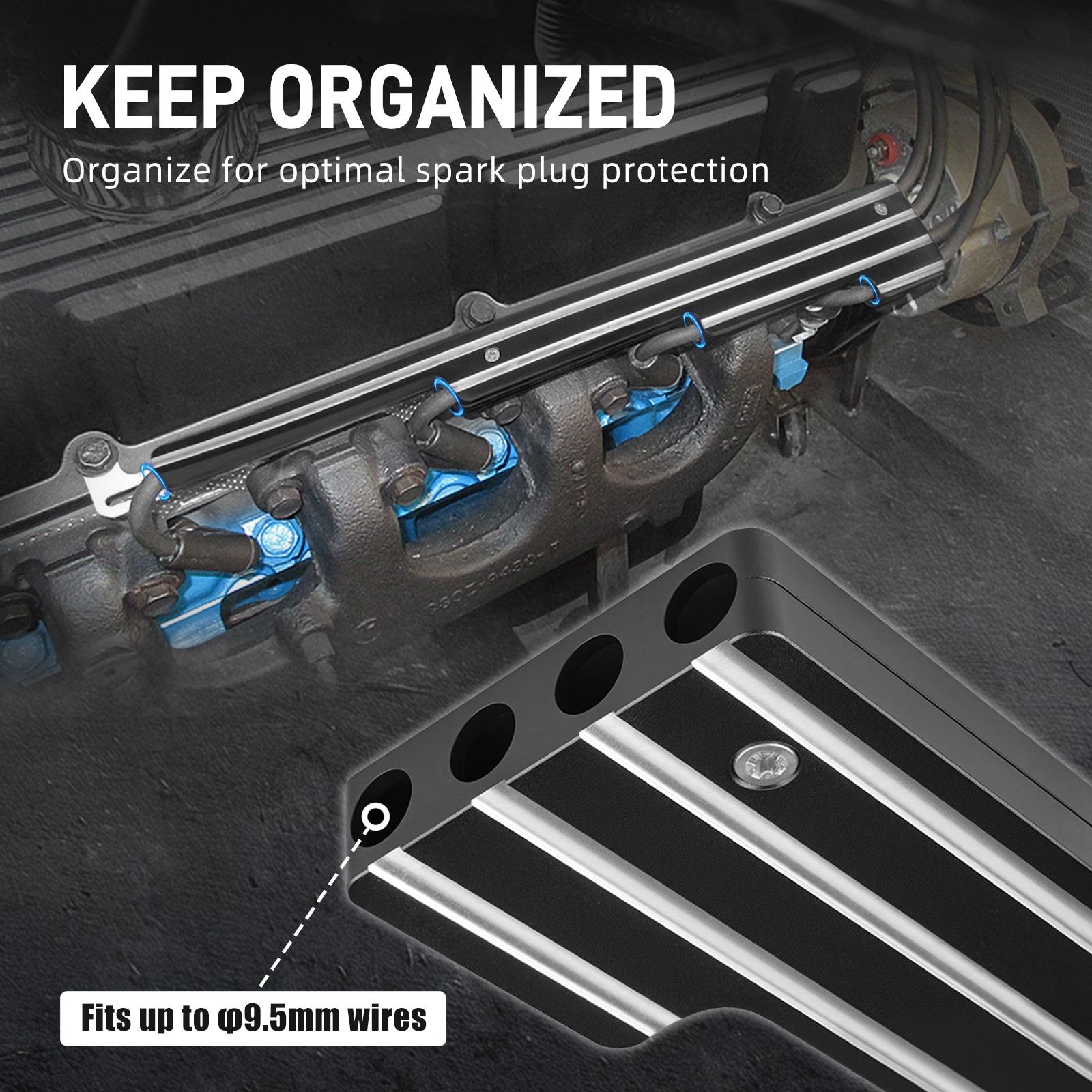 BEVINSEE Aluminum Spark Plug Wire Looms Holder Set For SBC BBC 302 350 454