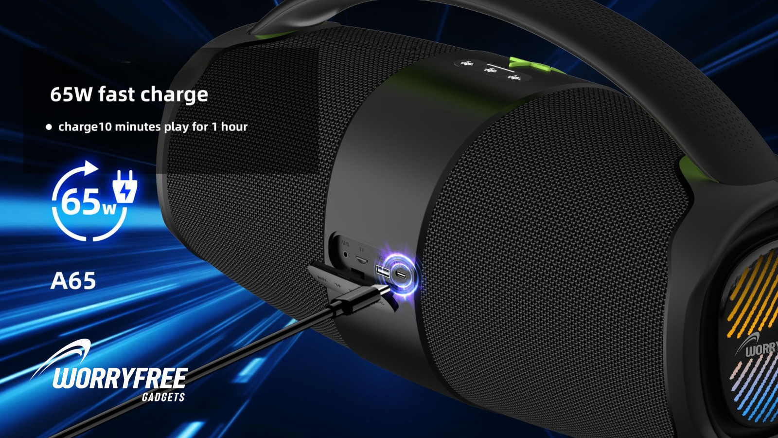 300W Portable Bluetooth Speaker with Handle, one Microphone- Black