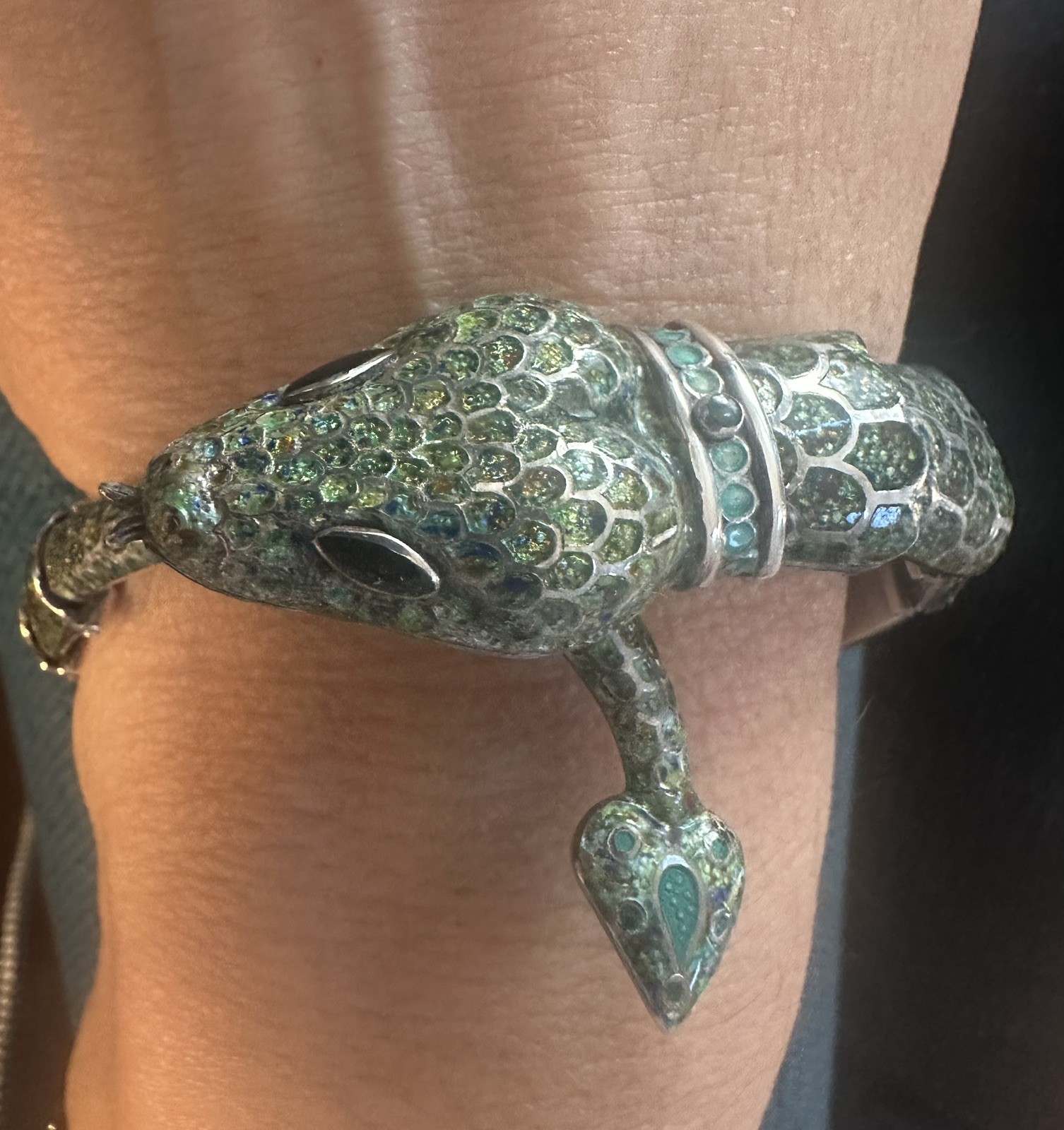 Margot de Taxco Enameled Sterling Silver Serpent Bracelet Mid-Century Modern