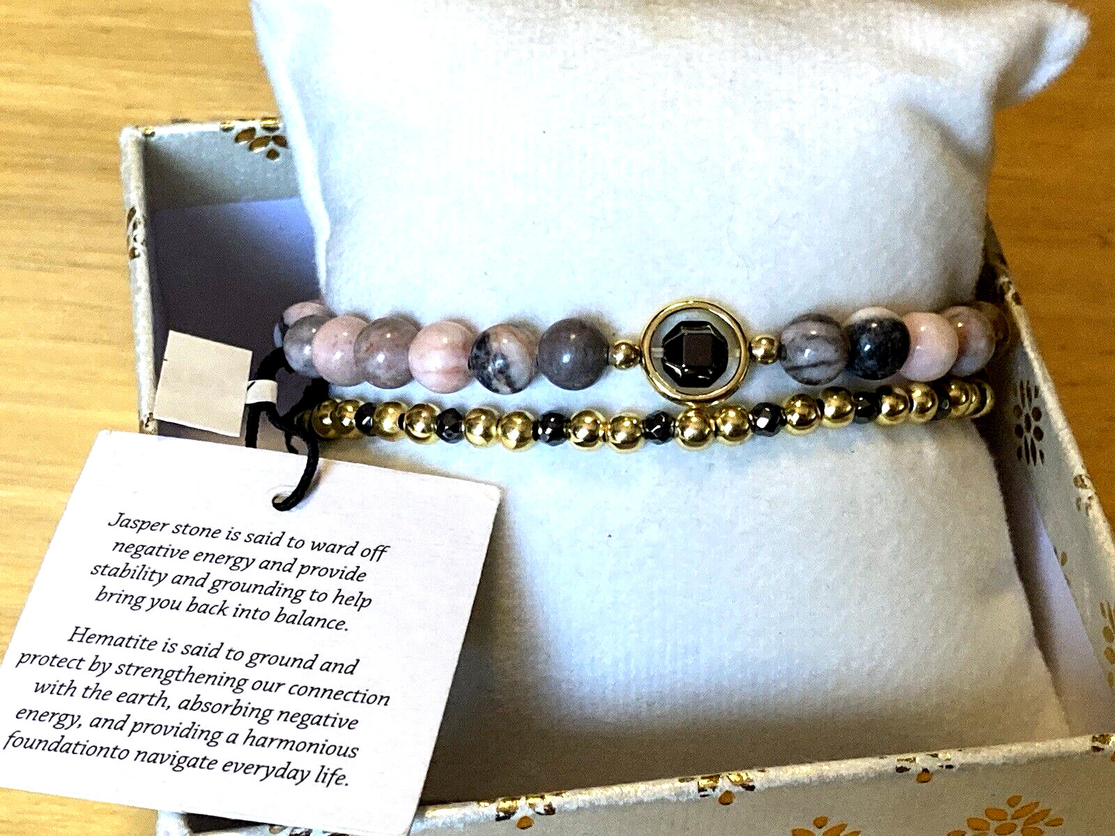 Shivam Bracelet Pink Jasper Hematite Gold Plated Beaded Set