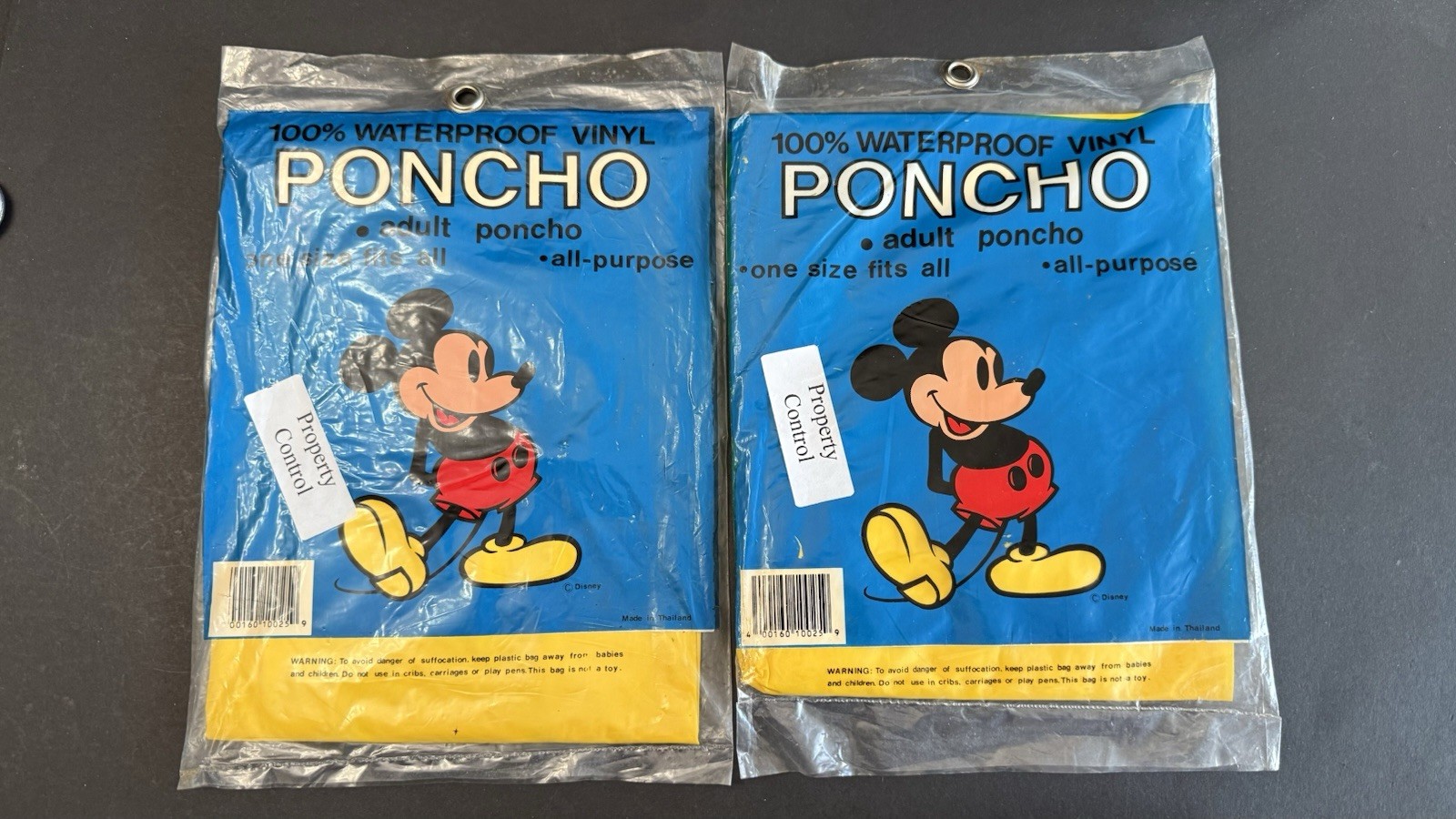 2 Vintage Disney Adult Poncho Vinyl Yellow Mickey Mouse One Size Fits All